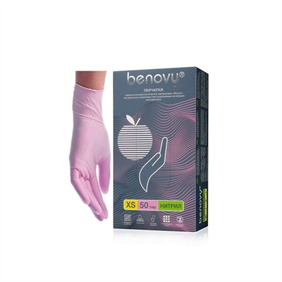 Перчатки нитриловые Benovy XS розовый 50 пар 4630300502209
