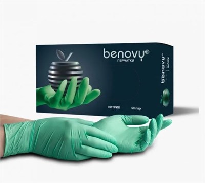 Перчатки нитриловые Benovy S зеленые 50 пар 4630300506634